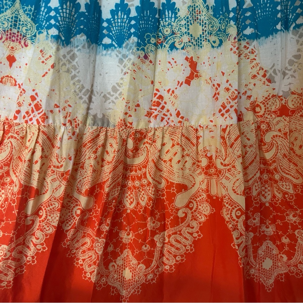 Boho Tiered Orange and Cream Printed Maxi Skirt - Picture 3 of 6